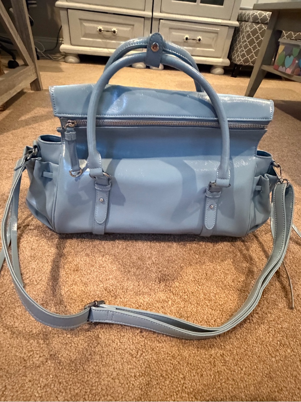 New Y2K baby Blue aviation Glossy Satchel Handbag designer Inspired Crossbody ba